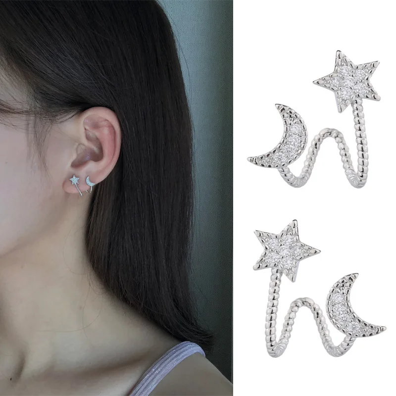 Unique Style Silver Color Moon Star Bright Zircon Stud Earrings Two Wearing Methods Ear Bone Clip Stud Earring For Women Girl
Unique Style Silver Color Moon Star Bright Zircon Stud Earrings Two Wearing Methods Ear Bone Clip Stud Earring For Women Girl