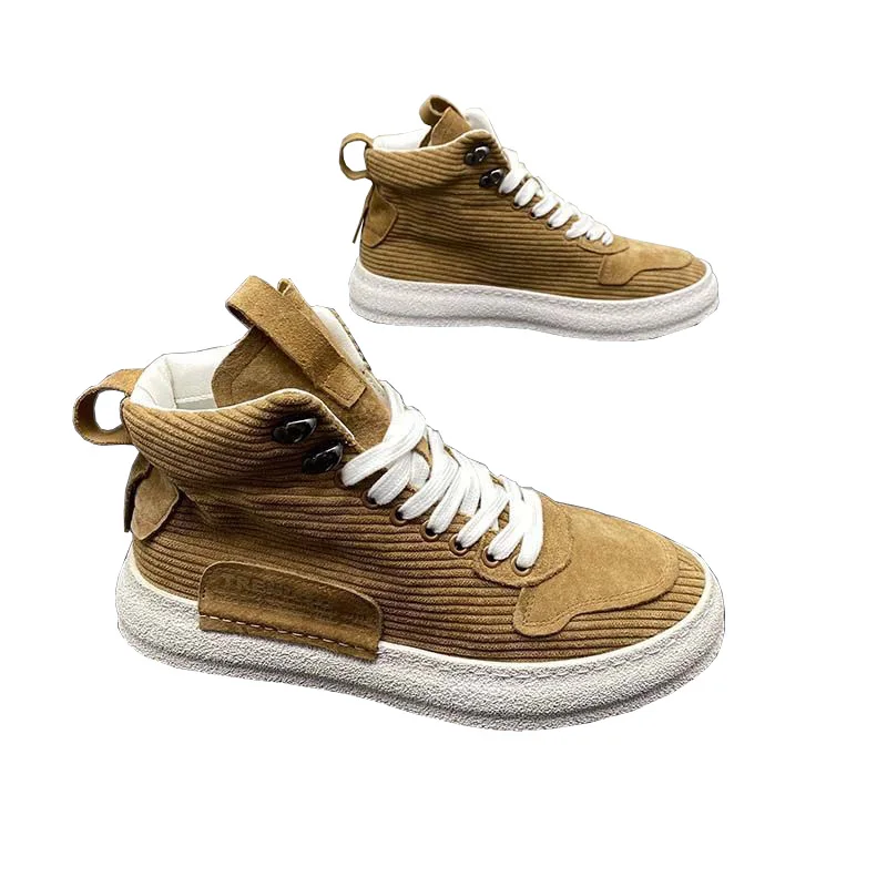 OVXUAN Corduroy Stitching High Top Flat Heel Lace Up Vintage Boots Men Quality Shoes Metal Decoration Autumn Retro Botas Hombre
OVXUAN Corduroy Stitching High Top Flat Heel Lace Up Vintage Boots Men Quality Shoes Metal Decoration Autumn Retro Botas Hombre