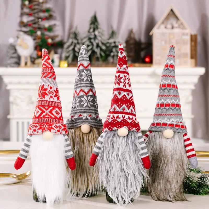 

Kawaii Christma Present Christma Decoration Knitted Faceless Long Beard Santa Claus Home Decor Wine Bottle Cap For Holiday Gifts