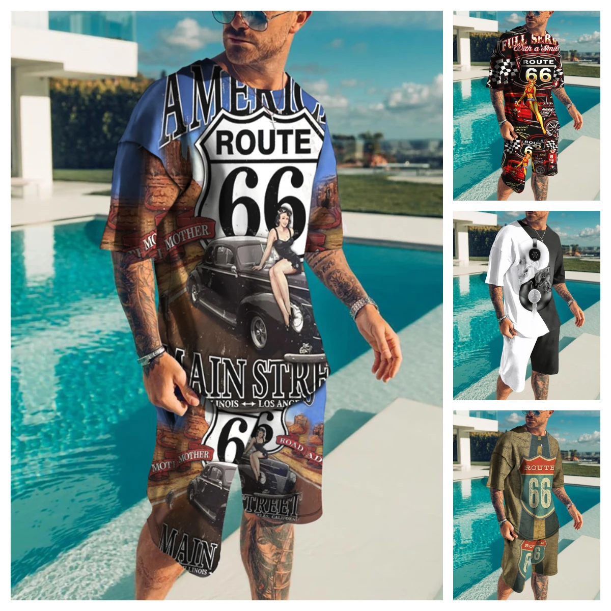 2022 Summer Men's Route 66 3D Printing T-shirt Men Tracksuit Male Casual Suit Short Sleeve+Shorts Oversized 2-piece Set
2022 Summer Men's Route 66 3D Printing T-shirt Men Tracksuit Male Casual Suit Short Sleeve+Shorts Oversized 2-piece Set