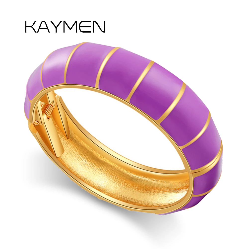 

KAYMEN New Colorful Enameled Bohemia Fashion Bangle Cuff Bracelet for Women Girls Gold Plating Statement Chunky Jewelry Gifts
