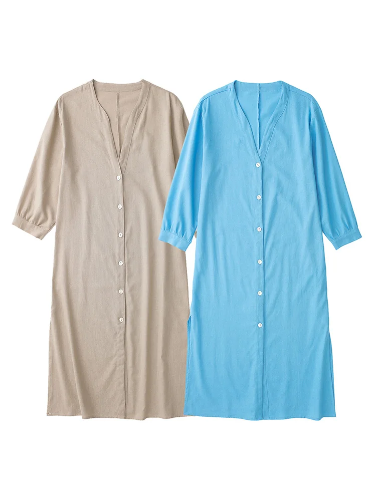 Casual Dresses For Women 2022 V Neck 3/4 Sleeve Cotton Imitation Linen Tunic Dress Summer Button Up Loose Midi Dress Side Slit
Casual Dresses For Women 2022 V Neck 3/4 Sleeve Cotton Imitation Linen Tunic Dress Summer Button Up Loose Midi Dress Side Slit