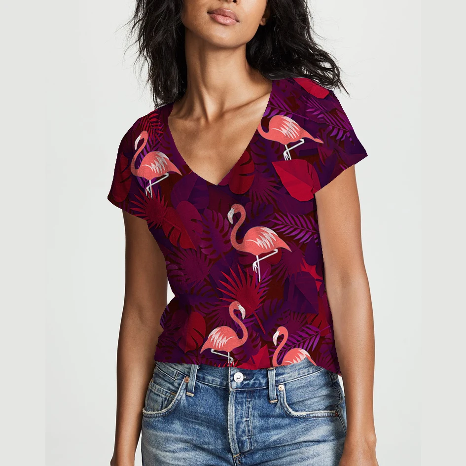 Abstract 3D Print Women T-shirt with Short Sleeves V-neck Sexy Top Street Fashion Women's Flamingo Graphic T-shirt New Style
Abstract 3D Print Women T-shirt with Short Sleeves V-neck Sexy Top Street Fashion Women's Flamingo Graphic T-shirt New Style
