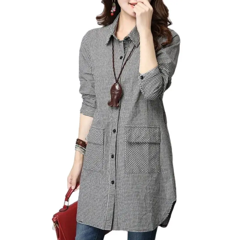 2022 Spring New Blouse Coat Long-Sleeved Plaid High-Neck Mid-Length Bottoming Shirt Loose 5XLTops Cardigan Women Jacket Tops 293
2022 Spring New Blouse Coat Long-Sleeved Plaid High-Neck Mid-Length Bottoming Shirt Loose 5XLTops Cardigan Women Jacket Tops 293