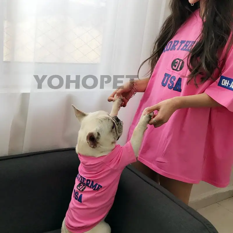 

kitten pet parent-child clothes thin short sleeved cat French Bulldog Dog Clothes Korean two legged dog clothes dog shirt