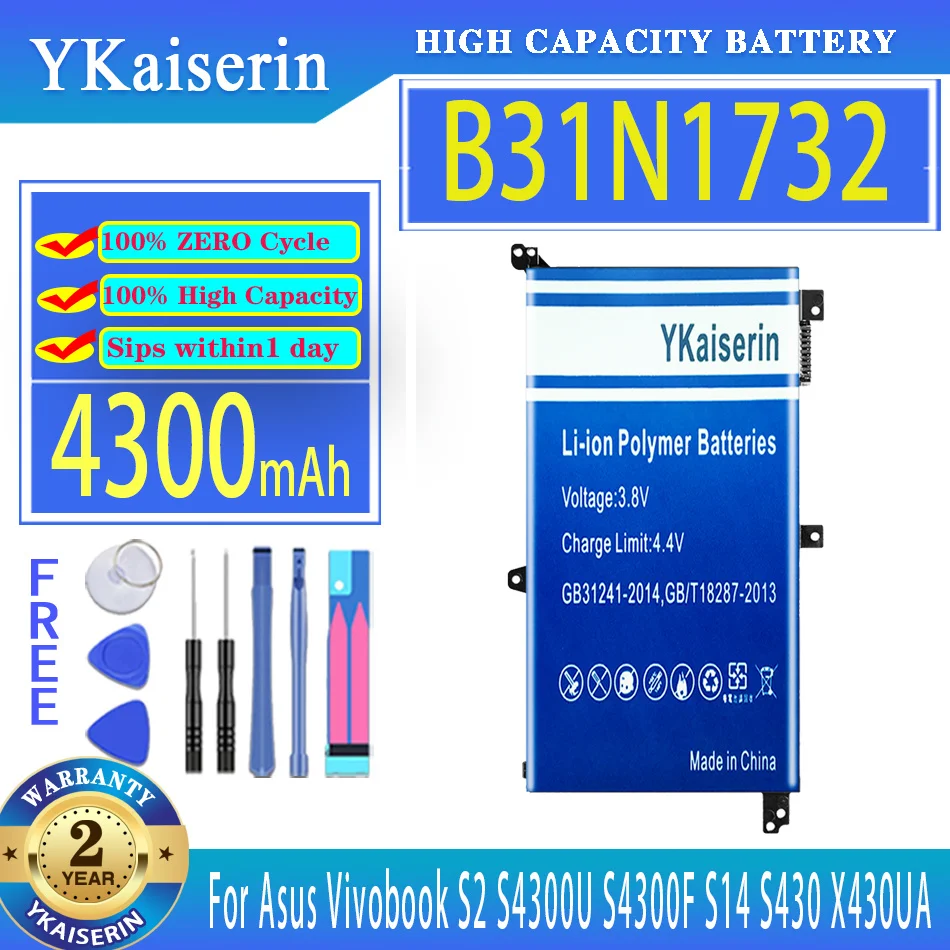 

YKaiserin 4300mAh Replacement Battery B31N1732 For Asus Vivobook VX60G S2 S4300U S4300F S14 S430 X430UA X430UF Mars15 Mars 15