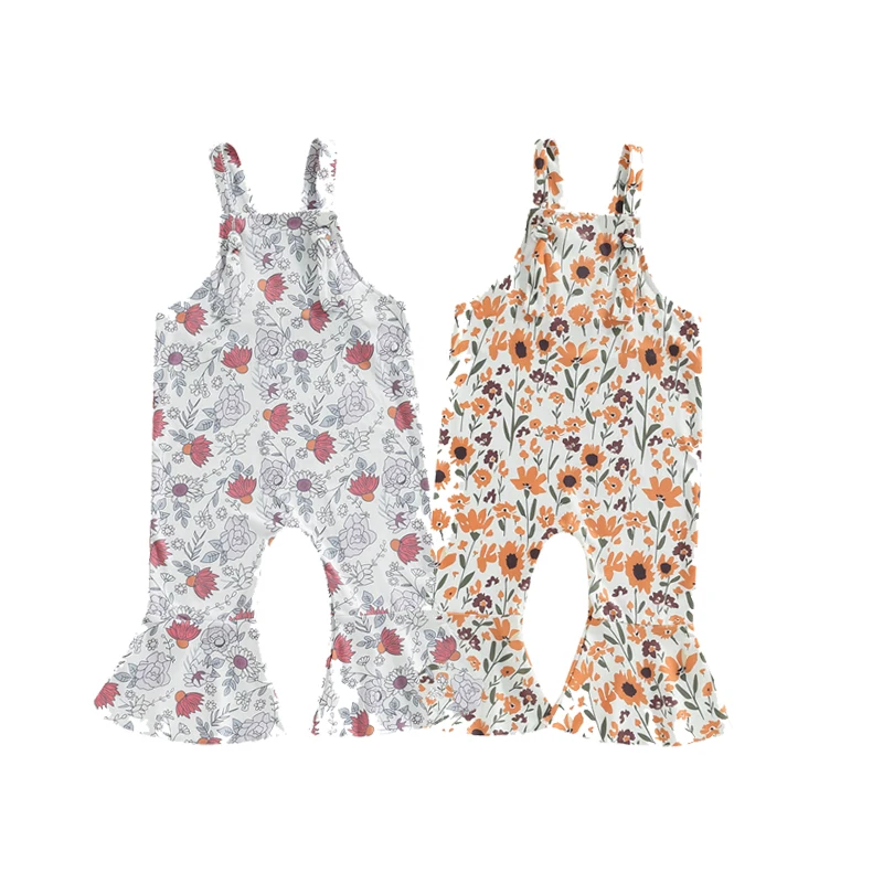 

Toddler Kids Baby Clothes Girl Bell-Bottom Jumpsuit, Sleeveless Sunflower Print Strap Romper Overalls Pants Children's Clothing