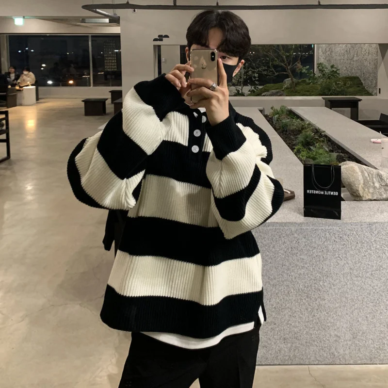 Fashion Winter Stripe Lapel Sweater Men Warm Casual Knit Pullover Men Korean Loose Long Sleeve Sweater Mens Jumper Clothes M-2XL
Fashion Winter Stripe Lapel Sweater Men Warm Casual Knit Pullover Men Korean Loose Long Sleeve Sweater Mens Jumper Clothes M-2XL