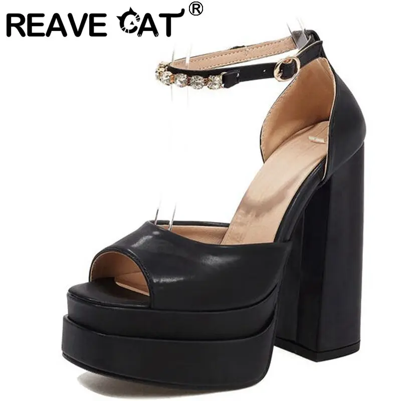 REAVE CAT Platform Ladies Sandals Peep Toe Block Heels Rhinestone Ankle Buckle Straps Fashion Large Size 34-46 Blue Black S3704
REAVE CAT Platform Ladies Sandals Peep Toe Block Heels Rhinestone Ankle Buckle Straps Fashion Large Size 34-46 Blue Black S3704