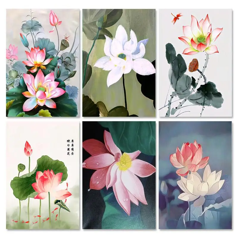 

RUOPOTY Acrylic Painting By Numbers Lotus Flowers Coloring On Numbers For Adults Home Decors Paint Kit Gift Handicrafts Artwork