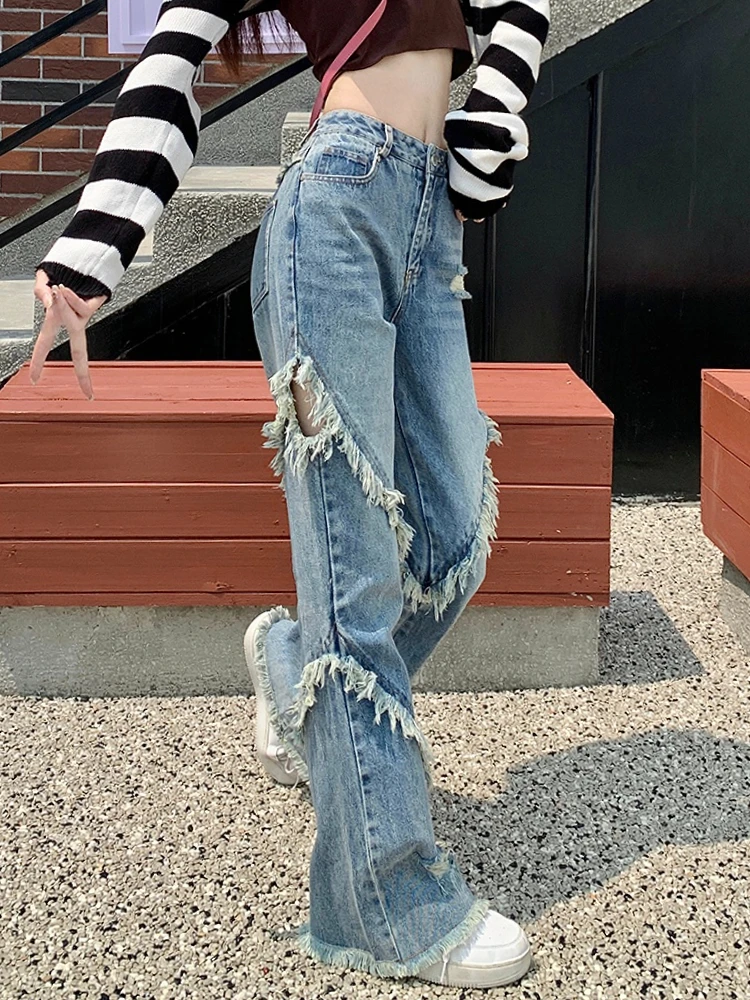 Vintage Slim Denim Y2k Trousers Streetwear Casual High Waist Straight Pants Woman Solid Hollow Out Jeans Korean Summer 2023
Vintage Slim Denim Y2k Trousers Streetwear Casual High Waist Straight Pants Woman Solid Hollow Out Jeans Korean Summer 2023