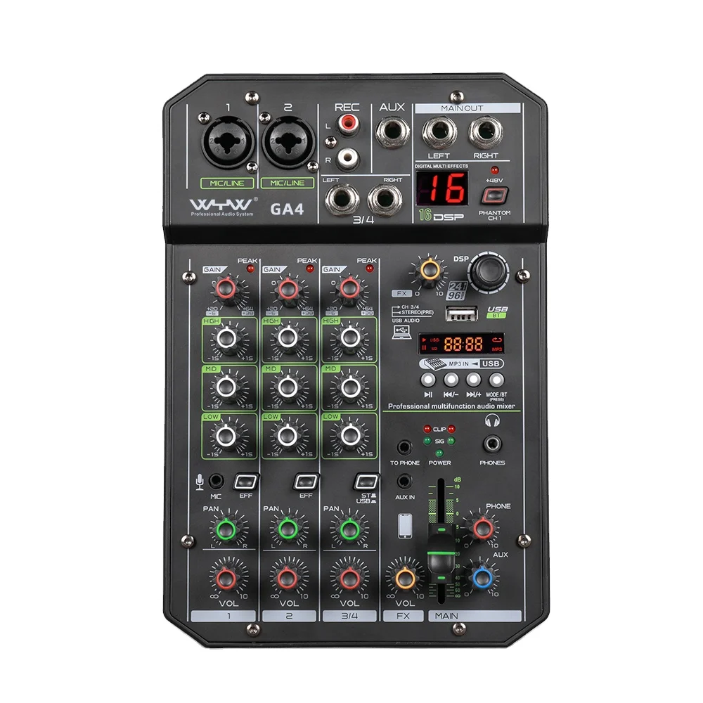 Professional 4 channels pc audio interface mixer with wireless connection recording
Professional 4 channels pc audio interface mixer with wireless connection recording