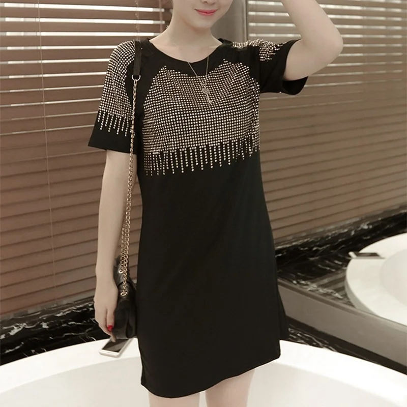 2023 Women Summer Dresses Fashion Casual Short Sleeve Vestidos Sexy Rivet Diamonds Dress Shirt Loose Black Dress large Size XXXL
2023 Women Summer Dresses Fashion Casual Short Sleeve Vestidos Sexy Rivet Diamonds Dress Shirt Loose Black Dress large Size XXXL