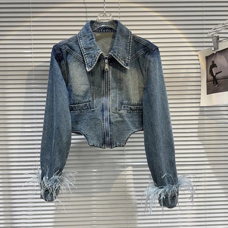 PREPOMP 2023 Autumn New Arrival Turn Down Collar Vintage Blue Feathers Sleeve Cuff Short Denim Jacket Women Coat GL484
PREPOMP 2023 Autumn New Arrival Turn Down Collar Vintage Blue Feathers Sleeve Cuff Short Denim Jacket Women Coat GL484