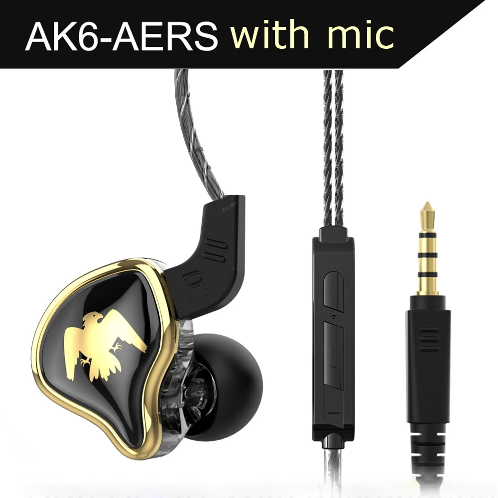 

Проводные наушники QKZ AK6 ARES, динамические Hi-Fi наушники-вкладыши с басами, спортивные съемные наушники с микрофоном, черные