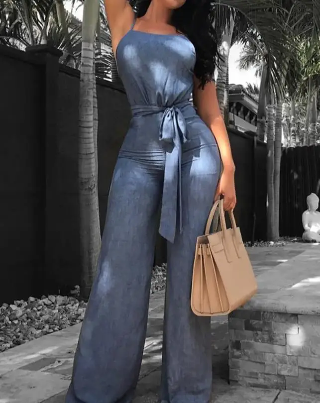 Jumpsuit For Women 2022 Chic Plain Open Back Belted Sleeveless Wide Leg Casual Daily Loose Denim Jumpsuit Female clothing
Jumpsuit For Women 2022 Chic Plain Open Back Belted Sleeveless Wide Leg Casual Daily Loose Denim Jumpsuit Female clothing