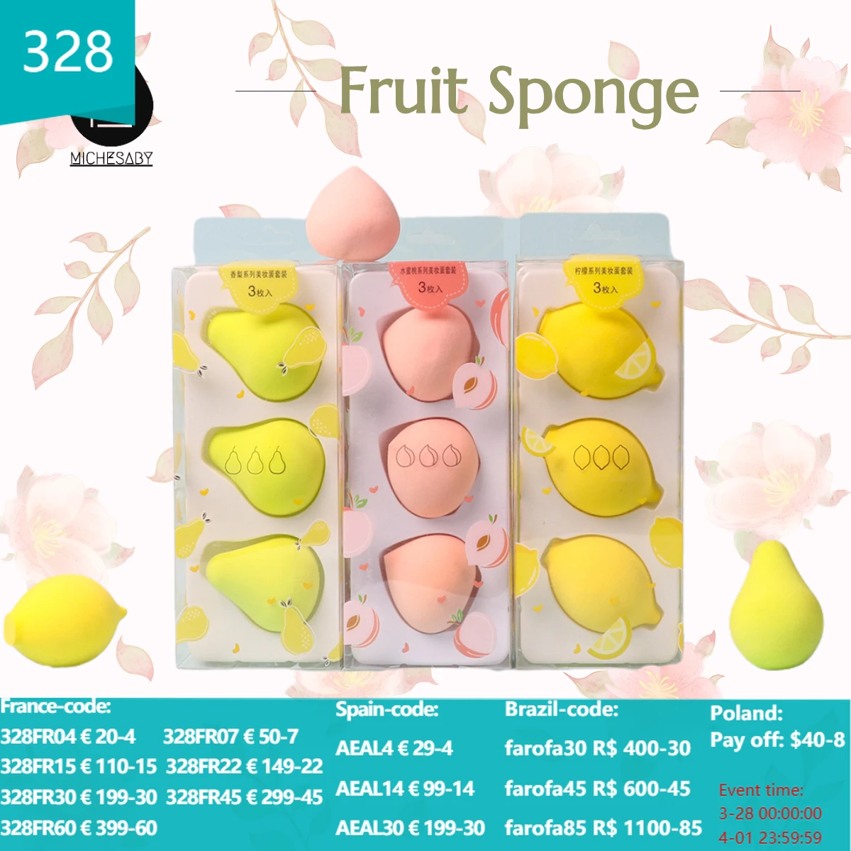 MICHESABY 3-Pack 3-Color Fruit Shapes Newest Powder Puff Makeup Sponge Set Wet and Dry Ultra Soft Beauty Blender Beauty Tool
MICHESABY 3-Pack 3-Color Fruit Shapes Newest Powder Puff Makeup Sponge Set Wet and Dry Ultra Soft Beauty Blender Beauty Tool