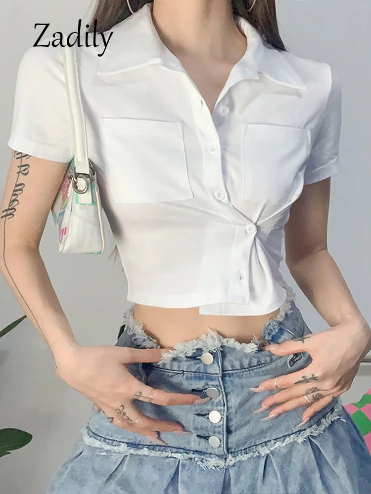2023 Summer Y2K Short Sleeve Women White Shirt Sexy Asymmetrical Button Up Ladies Crop Top Blouse Casual Female Clothing
2023 Summer Y2K Short Sleeve Women White Shirt Sexy Asymmetrical Button Up Ladies Crop Top Blouse Casual Female Clothing