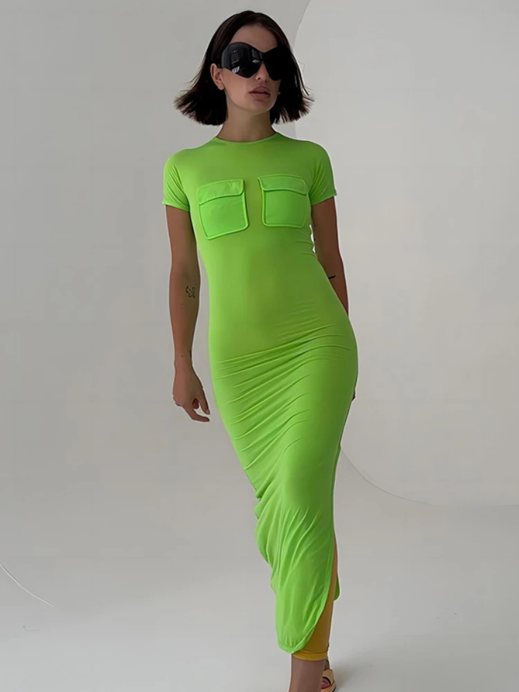 XIZOU Green Maxi Dresses for Women Round Neck Short Sleeve Pocket Patchwork Bodycon Dress Casual Streetwear y2k Split Dress
XIZOU Green Maxi Dresses for Women Round Neck Short Sleeve Pocket Patchwork Bodycon Dress Casual Streetwear y2k Split Dress