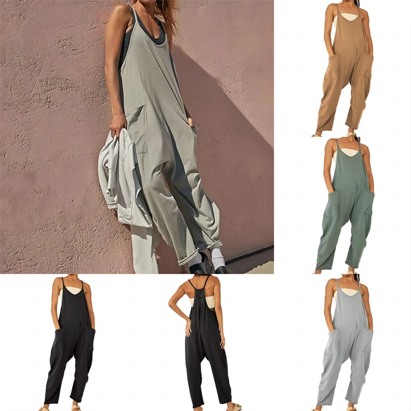 Women Casual Jumpsuit Spaghetti Strap Sleeveless Loose Wide Leg Rompers Female Large Pocket Pants Playsuit Overalls Outfit
Women Casual Jumpsuit Spaghetti Strap Sleeveless Loose Wide Leg Rompers Female Large Pocket Pants Playsuit Overalls Outfit