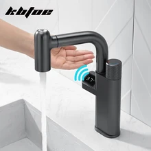 Basin Faucet Smart Touch Pull Out 3 Mode Multi-function Bathroom Sink Mixer Tap Digital Display Deck Mounted Kitchen Faucet