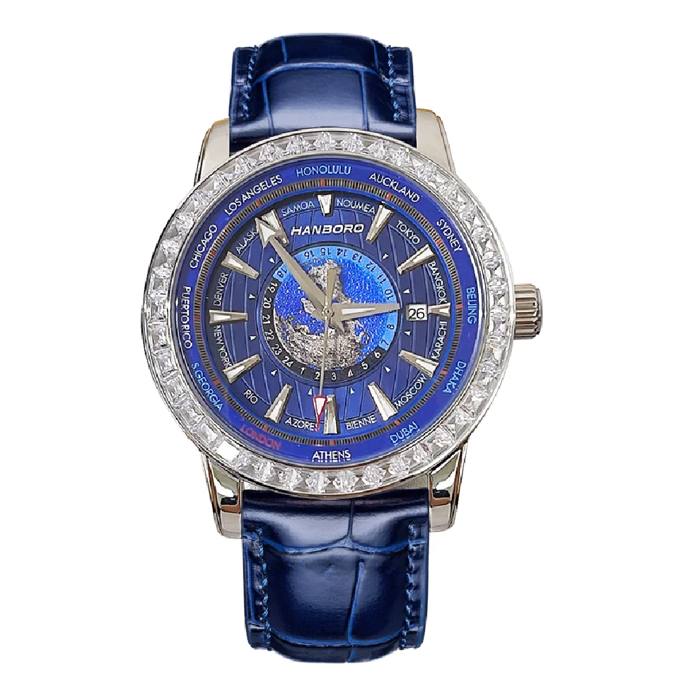 HANBORO Mens Automatic Watches Luxury Watch Mechanical Wristwatch 50M Waterproof Rotation Earth Dial Leather Strap Crystal Bezel
HANBORO Mens Automatic Watches Luxury Watch Mechanical Wristwatch 50M Waterproof Rotation Earth Dial Leather Strap Crystal Bezel