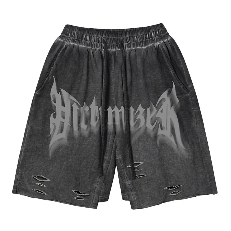 Harakuju Vintage Letter Printed Streetwear Denim Shorts Washed Black Ripped Jeans Shorts For Male Elastic Waist
Harakuju Vintage Letter Printed Streetwear Denim Shorts Washed Black Ripped Jeans Shorts For Male Elastic Waist