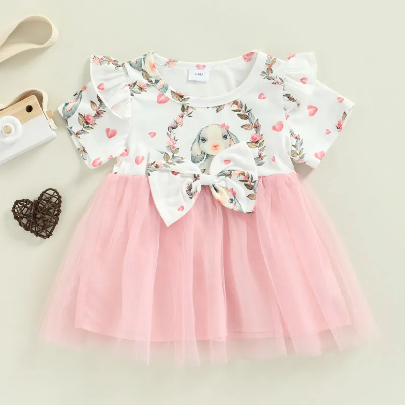 Baby Girls Summer Dress Rabbit Print Round-Neck Ruffled Short Sleeve Bubble Dress with Bow for Toddlers, 3-18 Months
Baby Girls Summer Dress Rabbit Print Round-Neck Ruffled Short Sleeve Bubble Dress with Bow for Toddlers, 3-18 Months