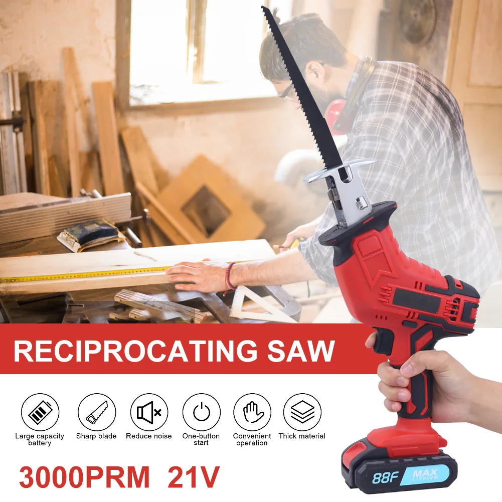 21V Cordless Electric Reciprocating Saw Variable Speed Portable Electric Saw With 4pcs Saw Blades Metal Wood Cutting Accessories
21V Cordless Electric Reciprocating Saw Variable Speed Portable Electric Saw With 4pcs Saw Blades Metal Wood Cutting Accessories