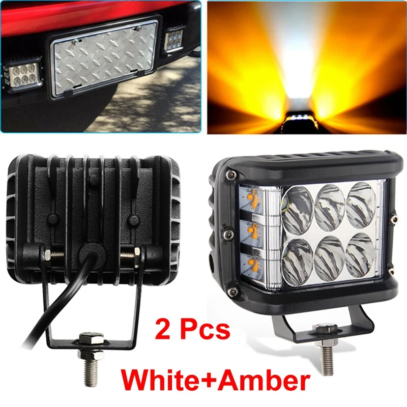 

LED Work Light Bar Square Side Shooter Pod White & Amber Strobe Lamp SUV Truck High Quality Aluminum Alloy Car