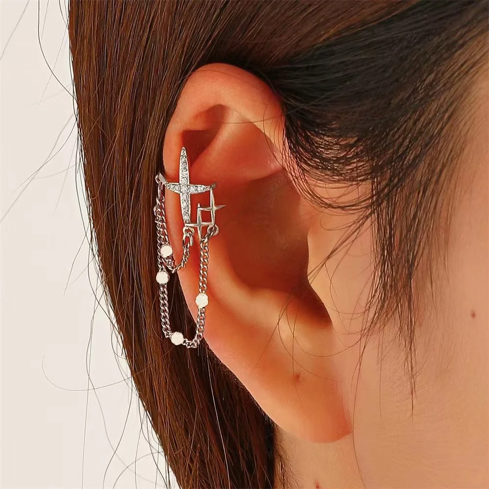 Fashion Punk Earrings Women's Men's Tassels Four Star Multilayer Chain Earrings False Perforated Earbone Earrings Jewelry
Fashion Punk Earrings Women's Men's Tassels Four Star Multilayer Chain Earrings False Perforated Earbone Earrings Jewelry