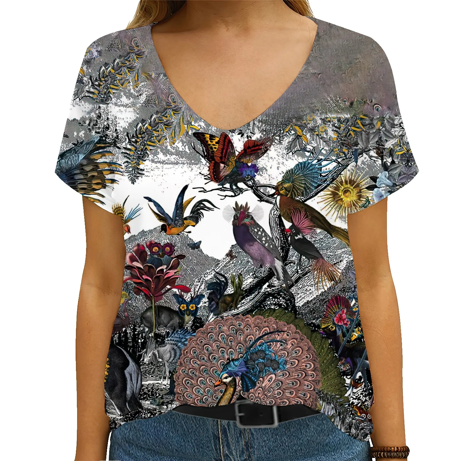 European and American women's pullover V-neck short-sleeved 3D printing top summer loose T-shirt women's clothing
European and American women's pullover V-neck short-sleeved 3D printing top summer loose T-shirt women's clothing