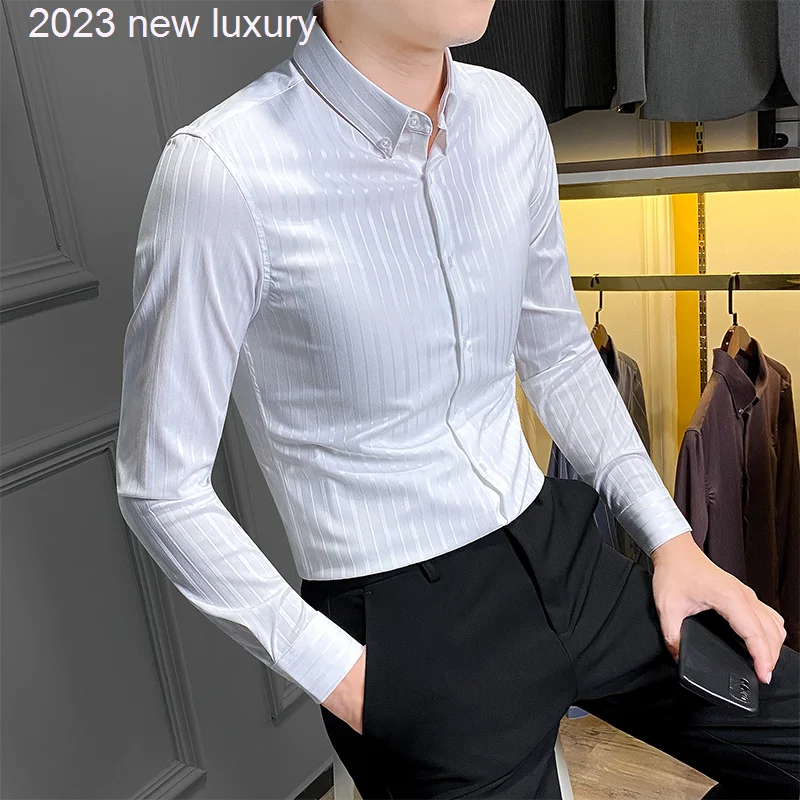 Fashion 2022 Brand Casual Slim Fit Long Sleeve Streetwear Spring and Autumn Clothes Men Striped Handsome Shirt High Quality W129
Fashion 2022 Brand Casual Slim Fit Long Sleeve Streetwear Spring and Autumn Clothes Men Striped Handsome Shirt High Quality W129