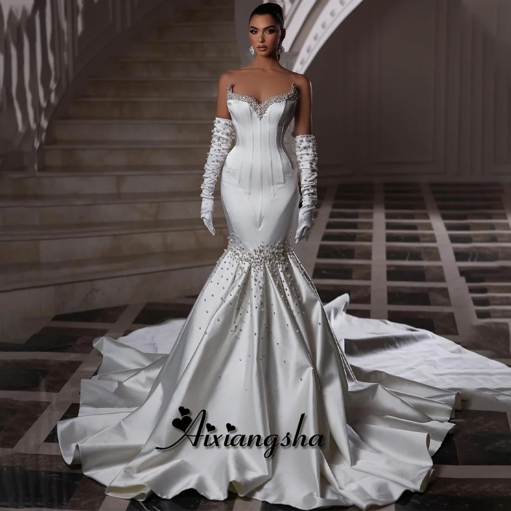 Aixiangsha Gorgeous Mermaid Prom Dress Strapless Pearl Bead Corset Pleat Court Train Saudi Arabric Vestidos de Noche Customized
Aixiangsha Gorgeous Mermaid Prom Dress Strapless Pearl Bead Corset Pleat Court Train Saudi Arabric Vestidos de Noche Customized