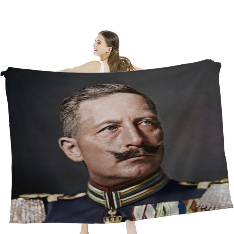 

Kaiser Wilhelm II, 1908 colorized Throw Blanket Soft Velvet Blanket Travel Bedding Blanket