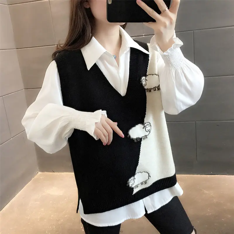 V-neck Knitted Vest for Women 2023 Autumn New Loose-Fitting Outerwear Top Outer Sweater Fashion
V-neck Knitted Vest for Women 2023 Autumn New Loose-Fitting Outerwear Top Outer Sweater Fashion