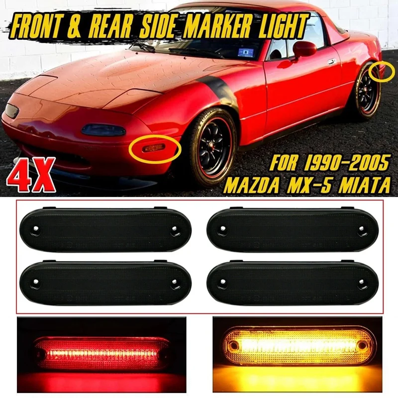 4X LED Side Marker Light Smoked Lens Front Rear Turn Signal Lights Blinker Lamp for MAZDA MX-5 MX5 MIATA 1990-2005
4X LED Side Marker Light Smoked Lens Front Rear Turn Signal Lights Blinker Lamp for MAZDA MX-5 MX5 MIATA 1990-2005