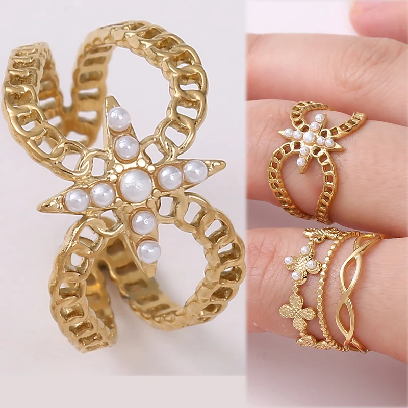 Hollow Stainless Steel Rings For Women Men Luxury Imitation pearls Geometric Gold Rings Open Adjustable Rings Fashion Jewelry
Hollow Stainless Steel Rings For Women Men Luxury Imitation pearls Geometric Gold Rings Open Adjustable Rings Fashion Jewelry