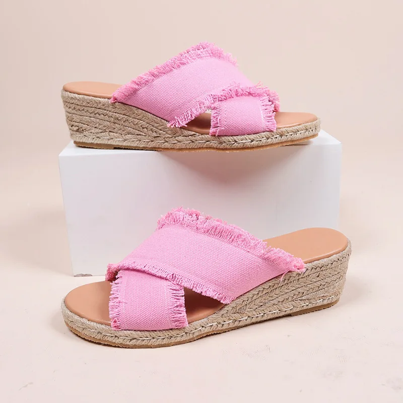 Ladies Wedge Slippers Large Size Casual Thick Sole Straw Outdoor Sandal Open Toe Heightening Summer Women Shoes Beach Flip Flops
Ladies Wedge Slippers Large Size Casual Thick Sole Straw Outdoor Sandal Open Toe Heightening Summer Women Shoes Beach Flip Flops