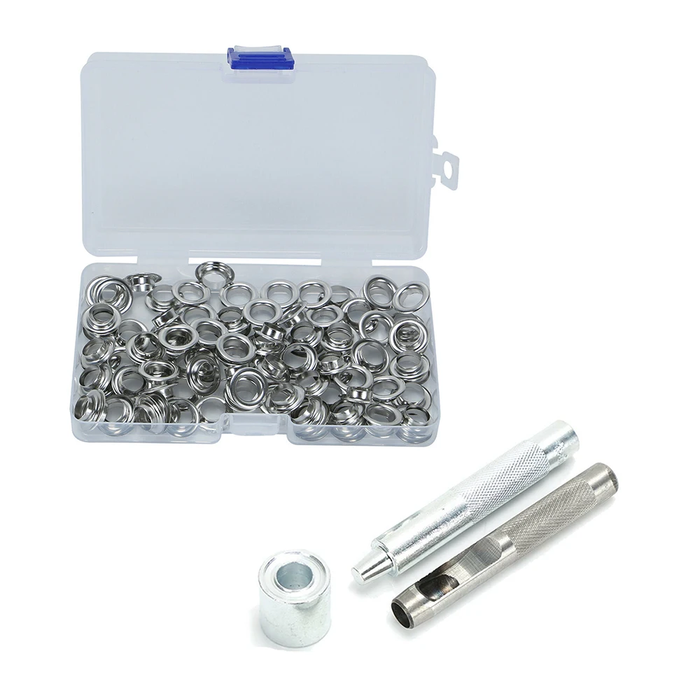 100pcs Metal Eyelets Set 10mm Metal Grommets Rings Kit With Mounting Punch Rods For DIY Leather Craft Clothing Sewing Supplies
100pcs Metal Eyelets Set 10mm Metal Grommets Rings Kit With Mounting Punch Rods For DIY Leather Craft Clothing Sewing Supplies