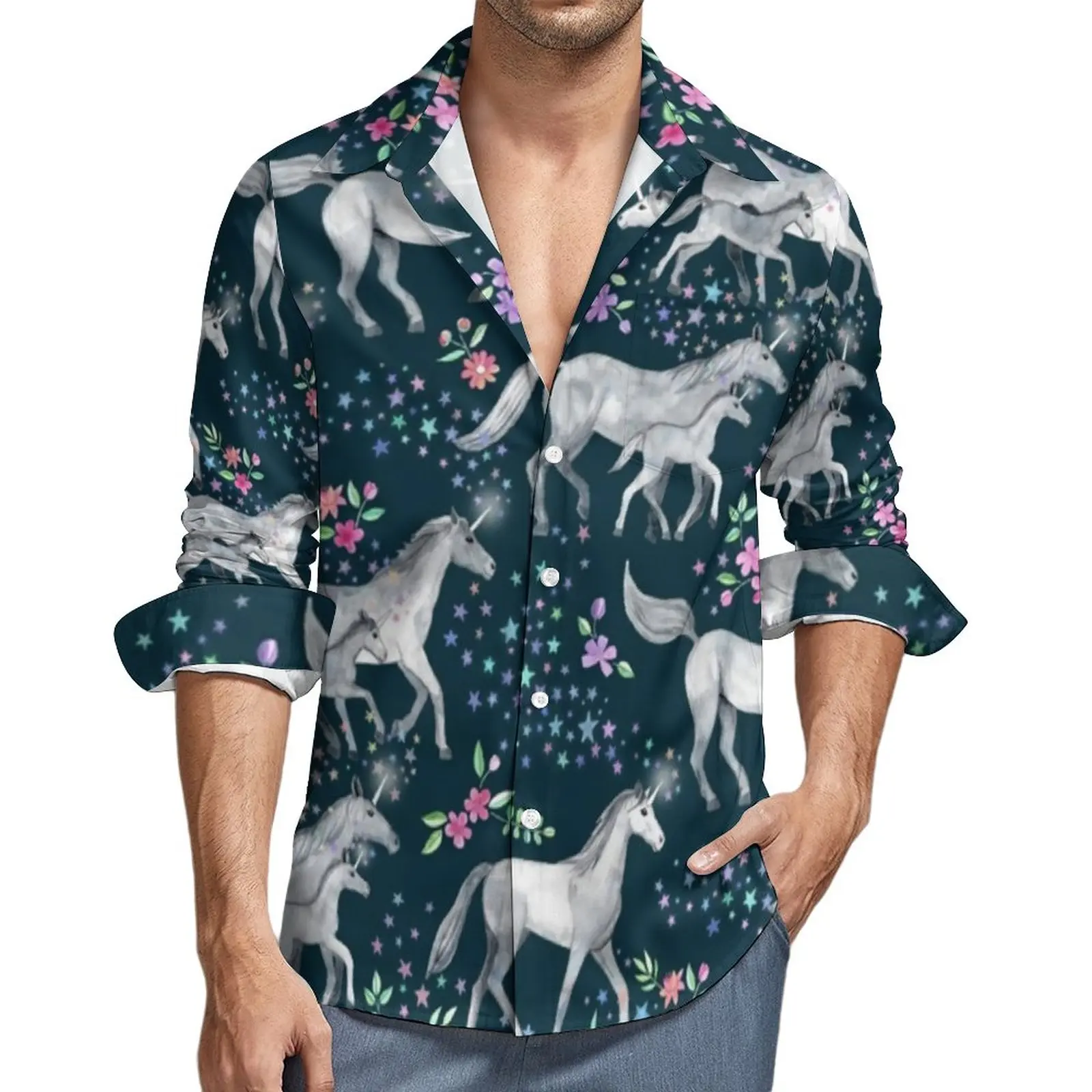 Unicorn And Stars Y2K Casual Shirt Mens Floral Print Shirt Autumn Trending Blouses Long Sleeve Graphic Oversized Clothing
Unicorn And Stars Y2K Casual Shirt Mens Floral Print Shirt Autumn Trending Blouses Long Sleeve Graphic Oversized Clothing