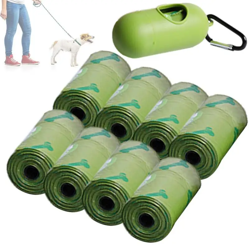 

Dog Poop Bags Dog Garbage Bag With Dispenser And Flashlight Pet Waste Bag Holder For Leash With Carabiner 8 Rolls Doggy Waste