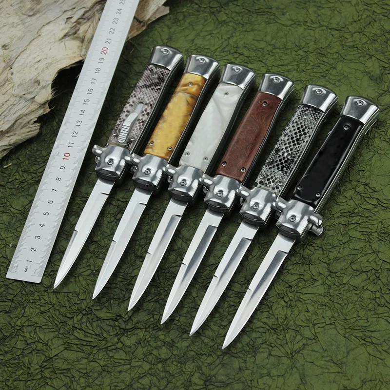 Resin Handle High Hardness Outdoor Self-Defense Knife Wooden Handle440Steel Folding Knife Wholesale
Resin Handle High Hardness Outdoor Self-Defense Knife Wooden Handle440Steel Folding Knife Wholesale