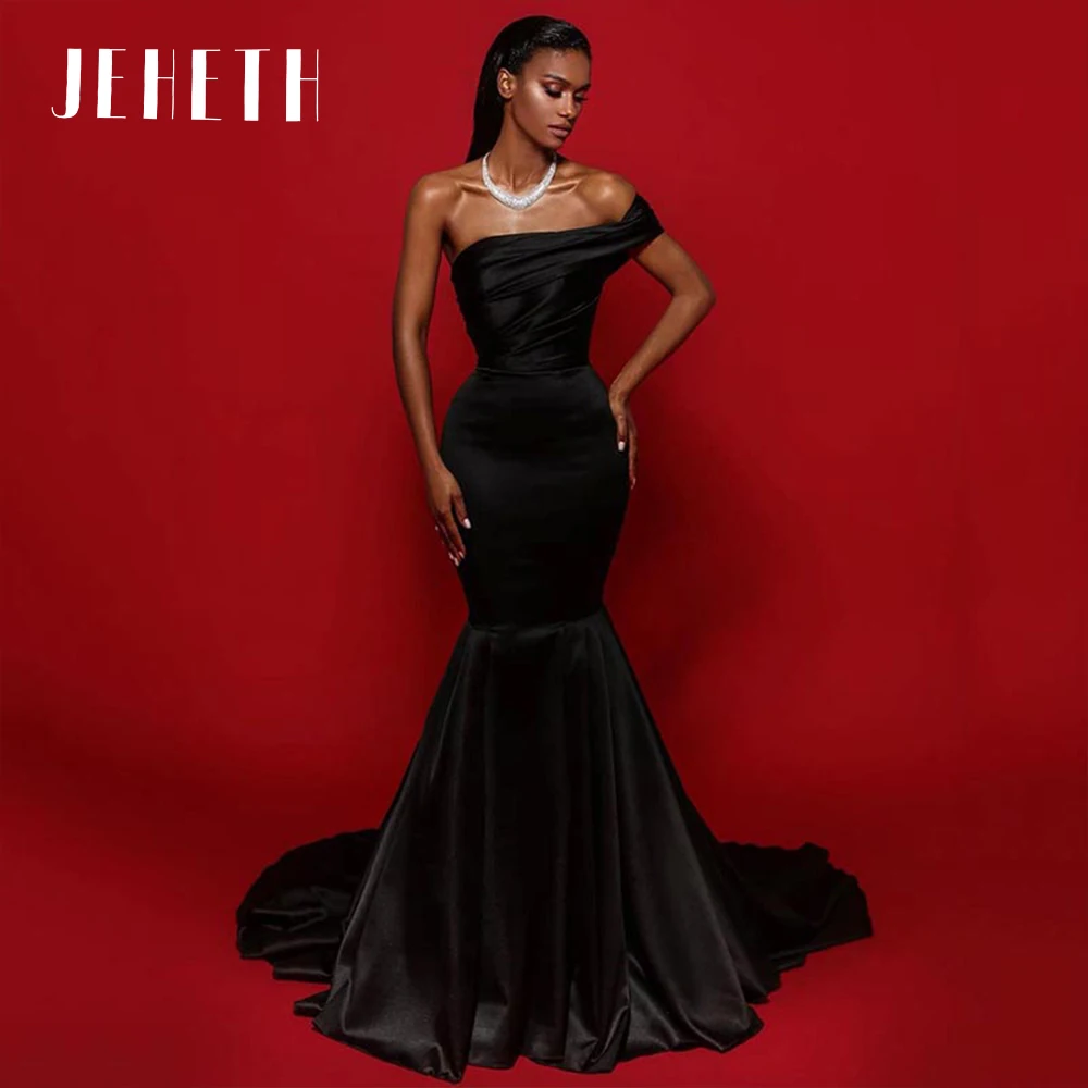 JEHETH Black One Shoulder Satin Mermaid Evening Dresses vestidos 2022 Ruched Dubai Women Prom Party Gown Formal robes de soirée
JEHETH Black One Shoulder Satin Mermaid Evening Dresses vestidos 2022 Ruched Dubai Women Prom Party Gown Formal robes de soirée