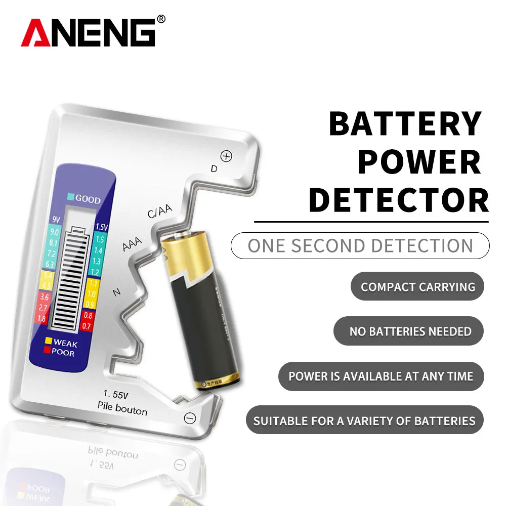 ANENG LCD Display C AA AAA D N 9V 1.55V Universal Button Cell Battery Tester Volt Capacity Check Detector Capacitance Tool 
ANENG LCD Display C AA AAA D N 9V 1.55V Universal Button Cell Battery Tester Volt Capacity Check Detector Capacitance Tool