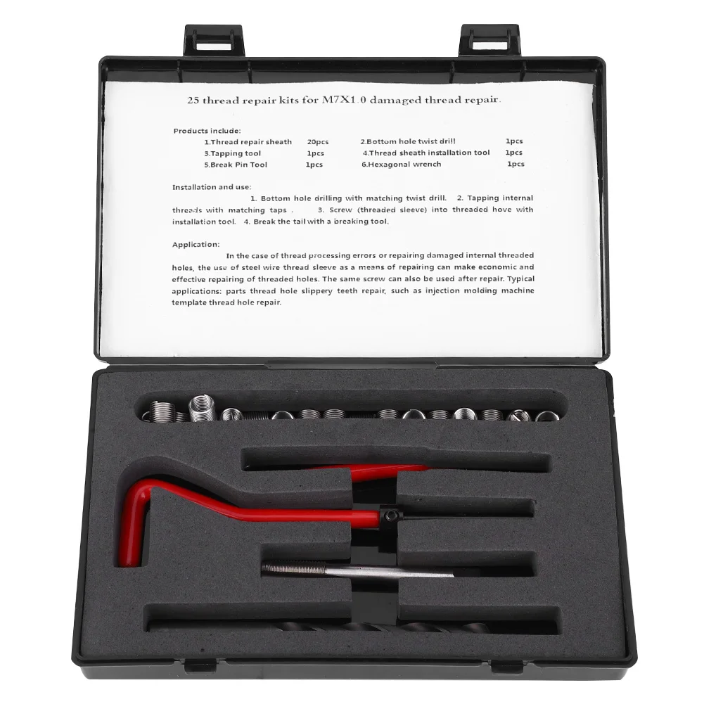 25Pcs Thread Repair Kit Stainless Steel Twisted Drill Wrench Threaded Insert Tap Insertion Tool Thread Repair Kit
25Pcs Thread Repair Kit Stainless Steel Twisted Drill Wrench Threaded Insert Tap Insertion Tool Thread Repair Kit