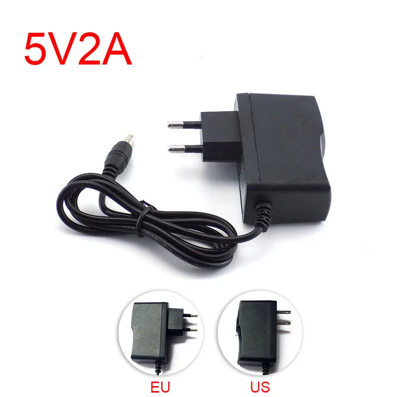 

5V 2A 2000mA AC DC Power Adapter Supply EU Plug 100V 240V Converter wall charger 5.5mm x 2.1mm for LED Strip Light CCTV Camera