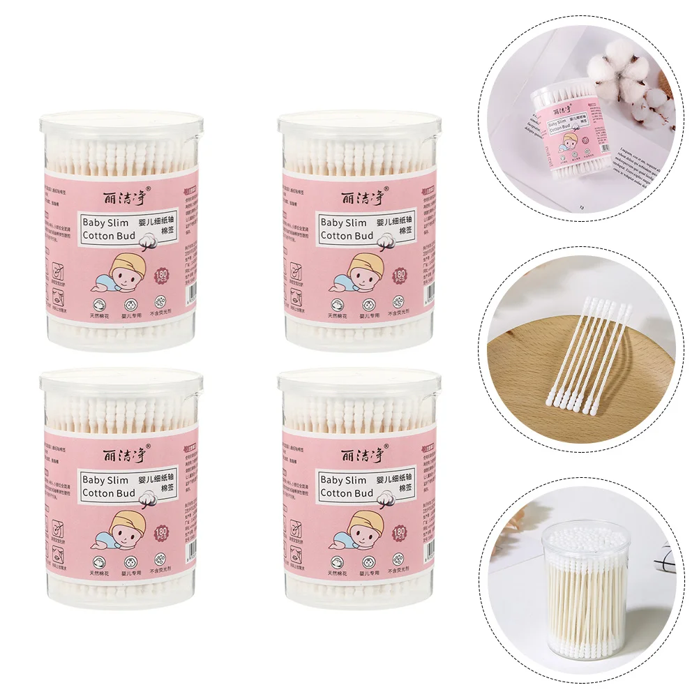 

4 Boxes Cotton Swab Ear Cleaning Sticks Household Baby EarCleaning Supplies Absorbent Tool Convenient Swabs Child