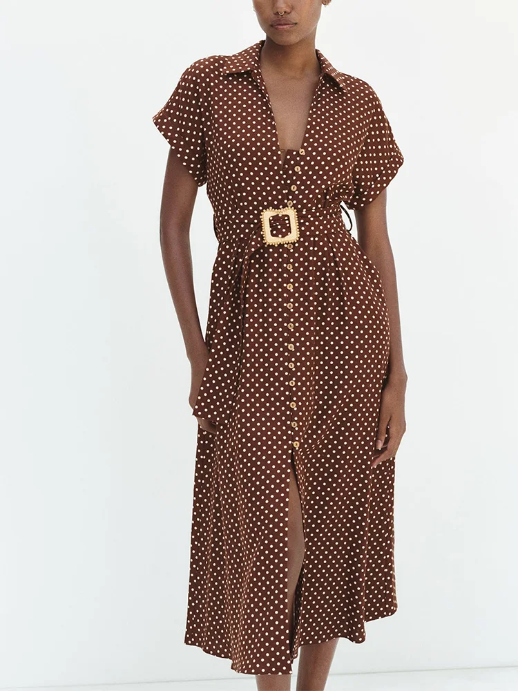 Summer Clothes For Women Dresses 2023 Collared V Neck Short Sleeve Linen Dress With Belt Vintage Polka Dot Elegant Midi Dress
Summer Clothes For Women Dresses 2023 Collared V Neck Short Sleeve Linen Dress With Belt Vintage Polka Dot Elegant Midi Dress