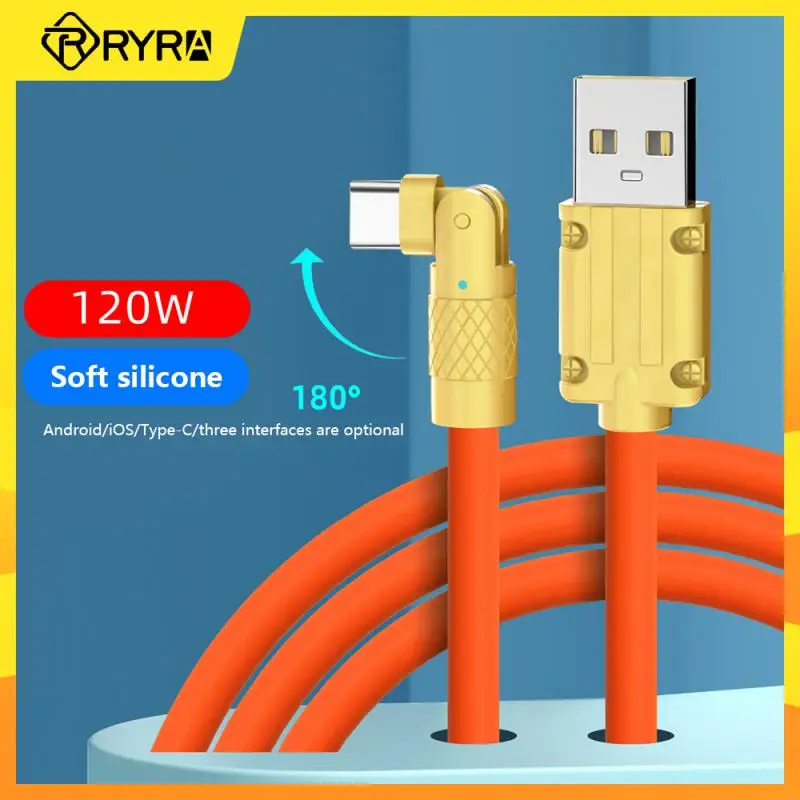 RYRA 120W 6A Super Fast Charging Data Cable USB To Type C Cable Zinc Alloy Elbow 180° Rotatable Cord Liquid Silicone Data Cable
RYRA 120W 6A Super Fast Charging Data Cable USB To Type C Cable Zinc Alloy Elbow 180° Rotatable Cord Liquid Silicone Data Cable